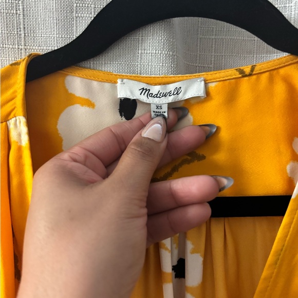 Madewell Yellow Wrap Midi Dress with White Floral Print - Picture 6 of 9